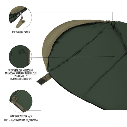 Green Sleeping Bag, Lightweight, Compact, Camping
