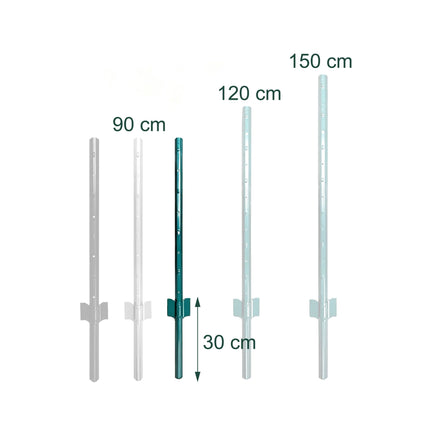 Green Steel Fence Posts, 90 cm, Set of 10
