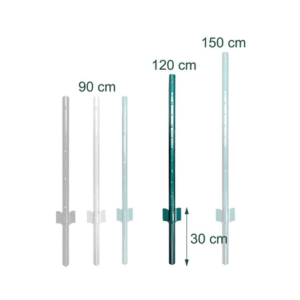 Green Steel Fence Posts with Ground Anchors, 120 cm, Set of 10