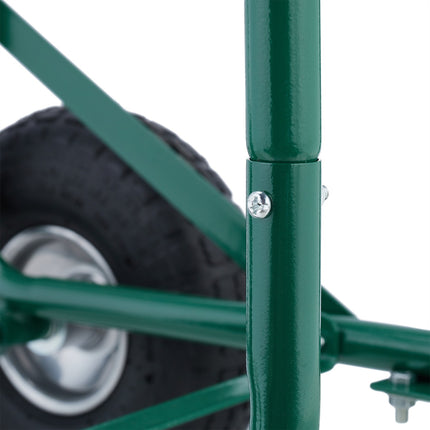 Green firewood cart with pneumatic tires