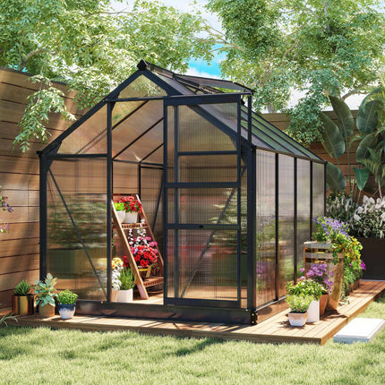 Greenhouse 190x252x201 cm, Polycarbonate, Sliding Door, Roof Vent