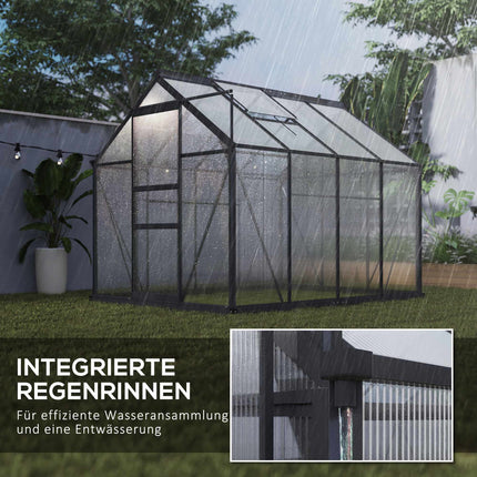 Greenhouse 190x252x201 cm, Polycarbonate, Sliding Door, Roof Vent