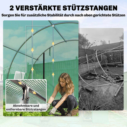 Greenhouse 4x3x2m with PE Cover, Roll-Up Doors & Mesh Windows