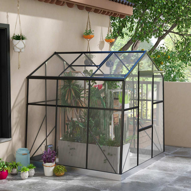 Aluminum greenhouse with sliding door, 3.68 m², black