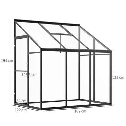 Greenhouse shed, lockable door & adjustable roof, black aluminium