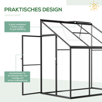 Greenhouse shed, lockable door & adjustable roof, black aluminium