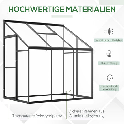 Greenhouse shed, lockable door & adjustable roof, black aluminium