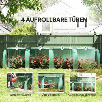 Greenhouse Tunnel, 4 Zipper Windows, Steel Frame, 395x100x80 cm