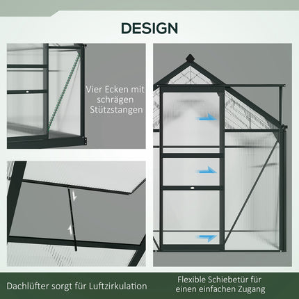 Aluminum Walk-In Greenhouse 190x132x201 cm, Skylight, Weatherproof