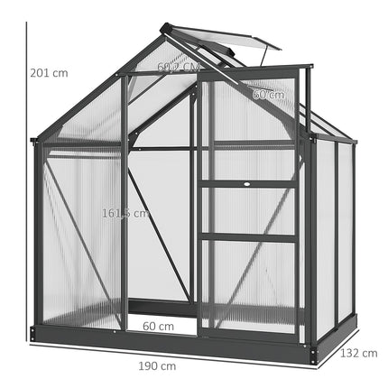Aluminum Walk-In Greenhouse 190x132x201 cm, Skylight, Weatherproof