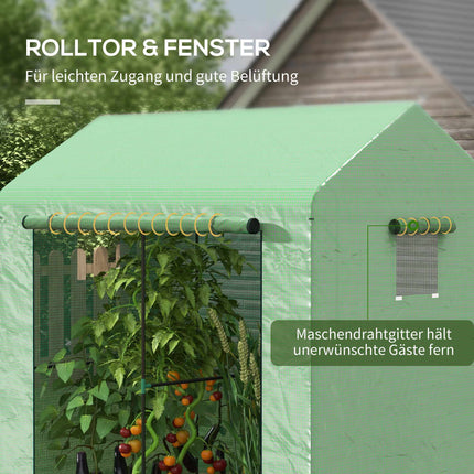 Greenhouse with Roll-Up Door, 200 x 200 x 140 cm, Green