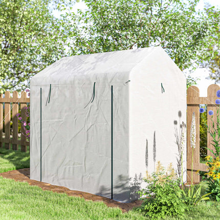 Greenhouse with Roll-Up Door, 200x200x140 cm, White/Green