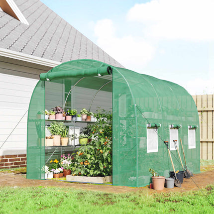 Greenhouse with Shelves, Roll-Up Door, 6 Mesh Windows