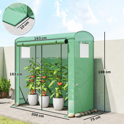 Greenhouse with Steel Frame and PE Cover, 200x75x188 cm