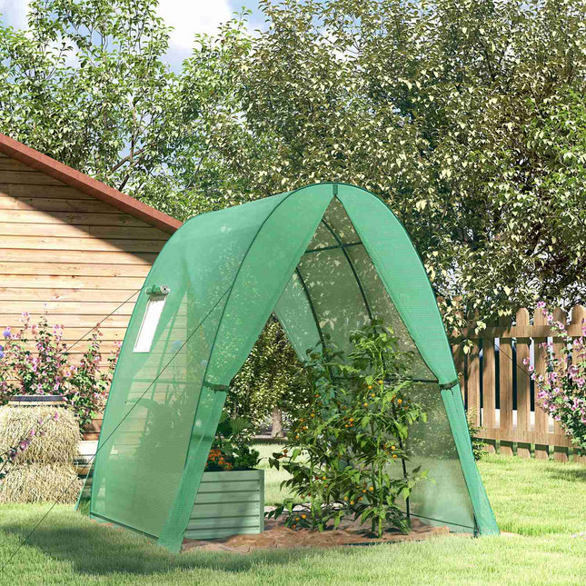 Winter-proof greenhouse made of steel foil with door and window