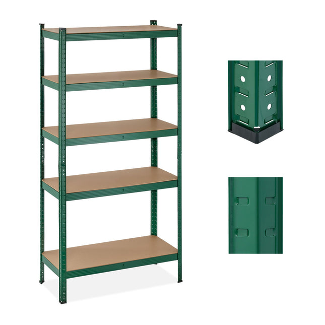 Green sturdy shelves with 5 levels