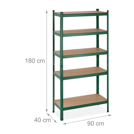 Green sturdy shelves with 5 levels