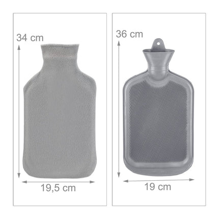 Grey 2L Hot Water Bottle with Cover for Adults & Kids