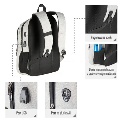 Grey Backpack – Large Capacity, Durable Material