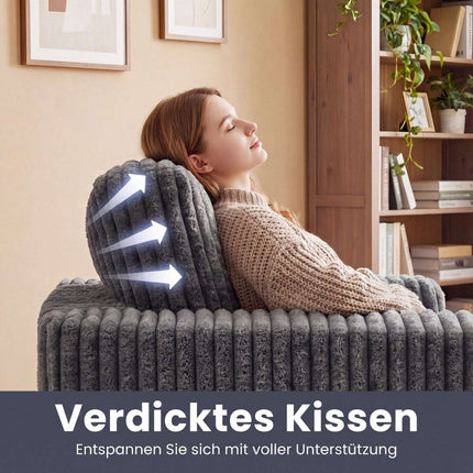 Grey Corduroy Foam Sofa with Removable Cover & Cushions