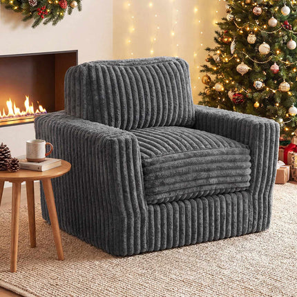 Grey Corduroy Foam Sofa with Removable Cover & Cushions