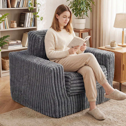 Grey Corduroy Foam Sofa with Removable Cover & Cushions