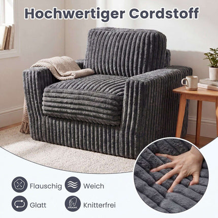 Grey Corduroy Foam Sofa with Removable Cover & Cushions