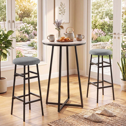 Grey Linen Bar Stools Set of 2 with Metal Frame