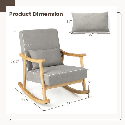 Grey Nursery Rocking Chair with Rubber Wood Armrests