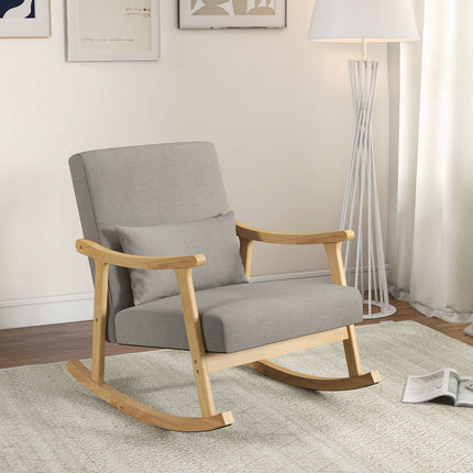 Grey Nursery Rocking Chair with Rubber Wood Armrests