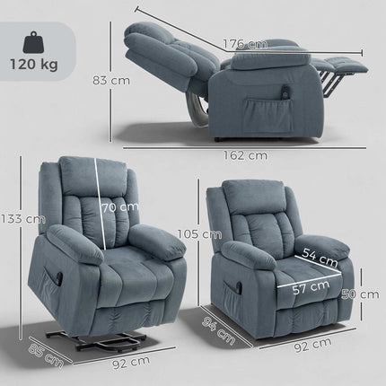 Grey Recliner Chair with Remote, Velvet Upholstery