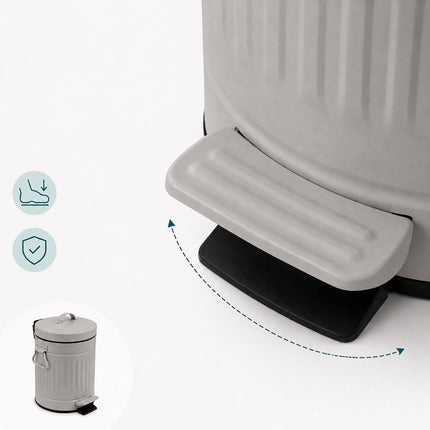 Grey Retro Bathroom Pedal Bin, 3L Capacity
