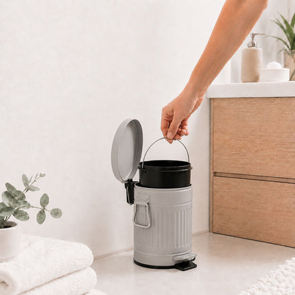 Grey Retro Bathroom Pedal Bin, 3L Capacity