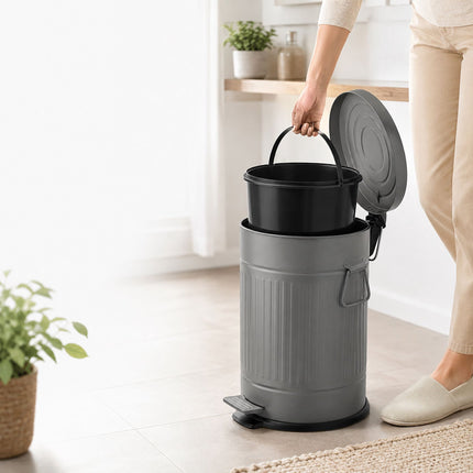 Grey Retro Pedal Bin, 20L, Soft-Close, Kitchen/Office