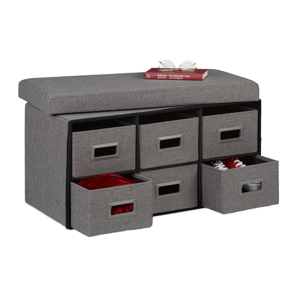 Grey Storage Bench with 6 Drawers