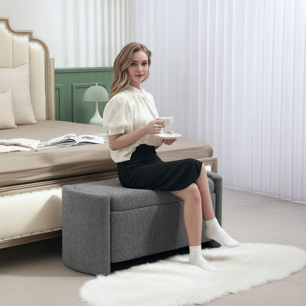 Grey Upholstered Storage Bench – 105 x 44 x 45.5 cm
