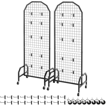 Grid Wall Panels 2-Pack, 600 x 1640mm, Wheels, 20 Hooks
