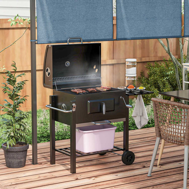 Charcoal BBQ Grill trolley, black stainless steel, 113x65x108 cm