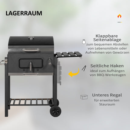 Charcoal BBQ Grill trolley, black stainless steel, 113x65x108 cm