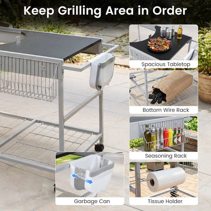 Grill Cart Table for 18–22 Inch Kettle Grills, Wheels