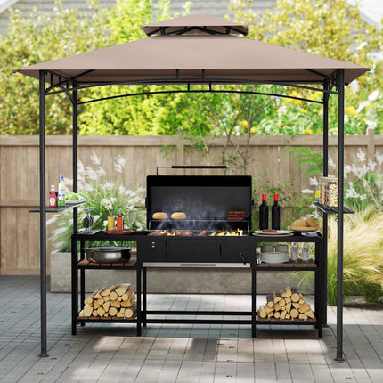 Grill Gazebo 8 x 5 Ft, Metal Frame, 2 Shelves, 6 Hooks