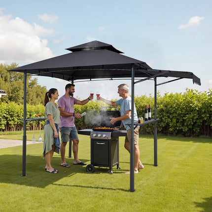 Grill Gazebo 8 x 5 ft, Double-Tier Roof, Shelves, Hooks