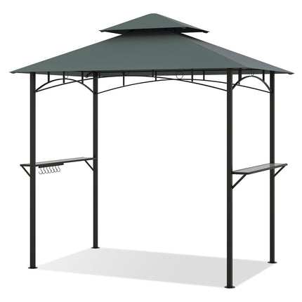 Grill Pavilion with Double Roof & Shelves, 240x151 cm, Gray