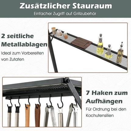 Grill Pavilion with Double Roof & Shelves, 240x151 cm, Gray