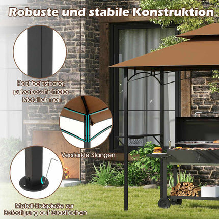 Grill Pavilion with Double Roof, Shelves & Hooks, 240x151 cm