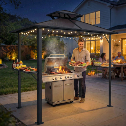 Grill Pavilion with Polycarbonate Roof, Aluminum Frame