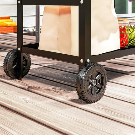 Adjustable 3-tier outdoor barbecue cart with wheels