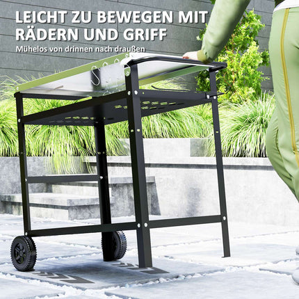 Adjustable 3-tier outdoor barbecue cart with wheels