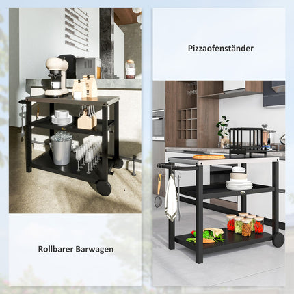 Charcoal grill cart - 3-tier, stainless steel, 102x50x81 cm