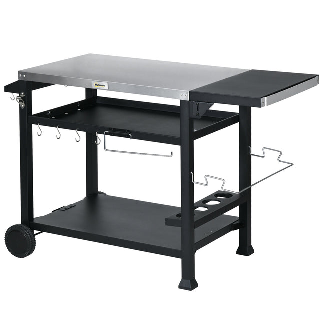 Barbecue cart with folding side table and wheels